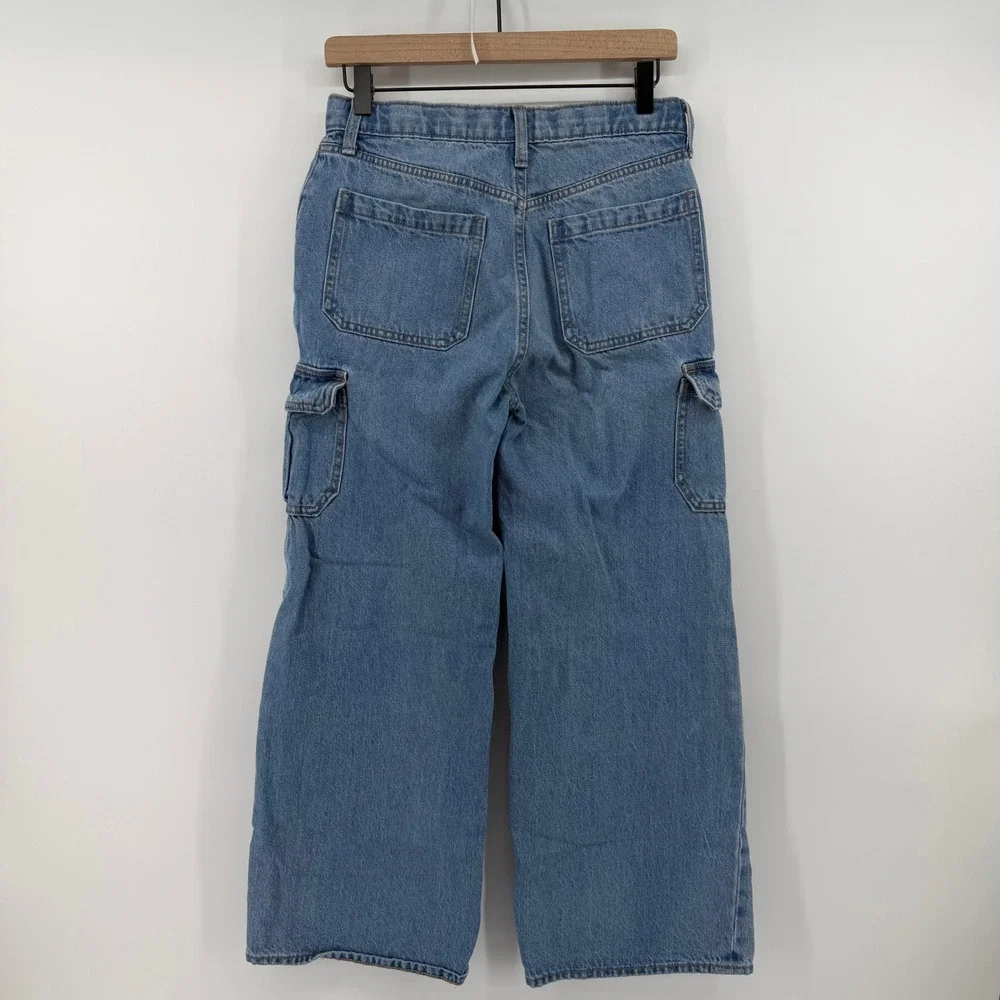 Old Navy Baggy Wide Leg Girls Size 18 Blue‎ High Rise Cargo Jeans